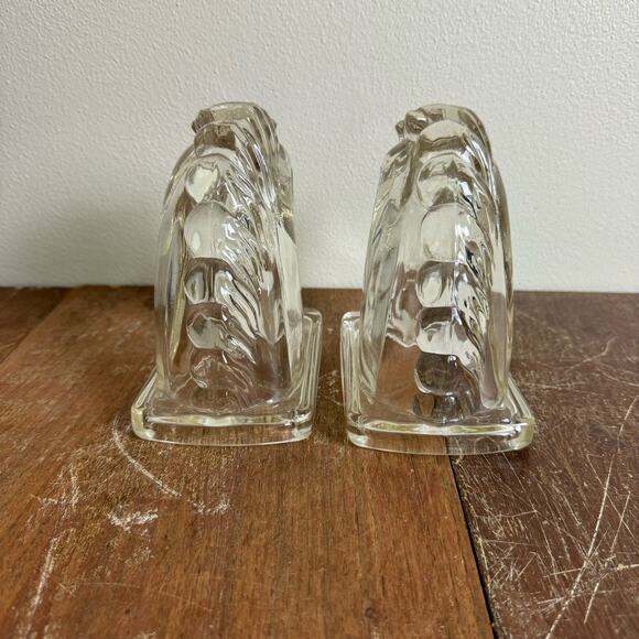 Federal Glass 1940s Clear Glass Horse Head Book End Pair (2 pc) Shelf Decor - Picture 7 of 9